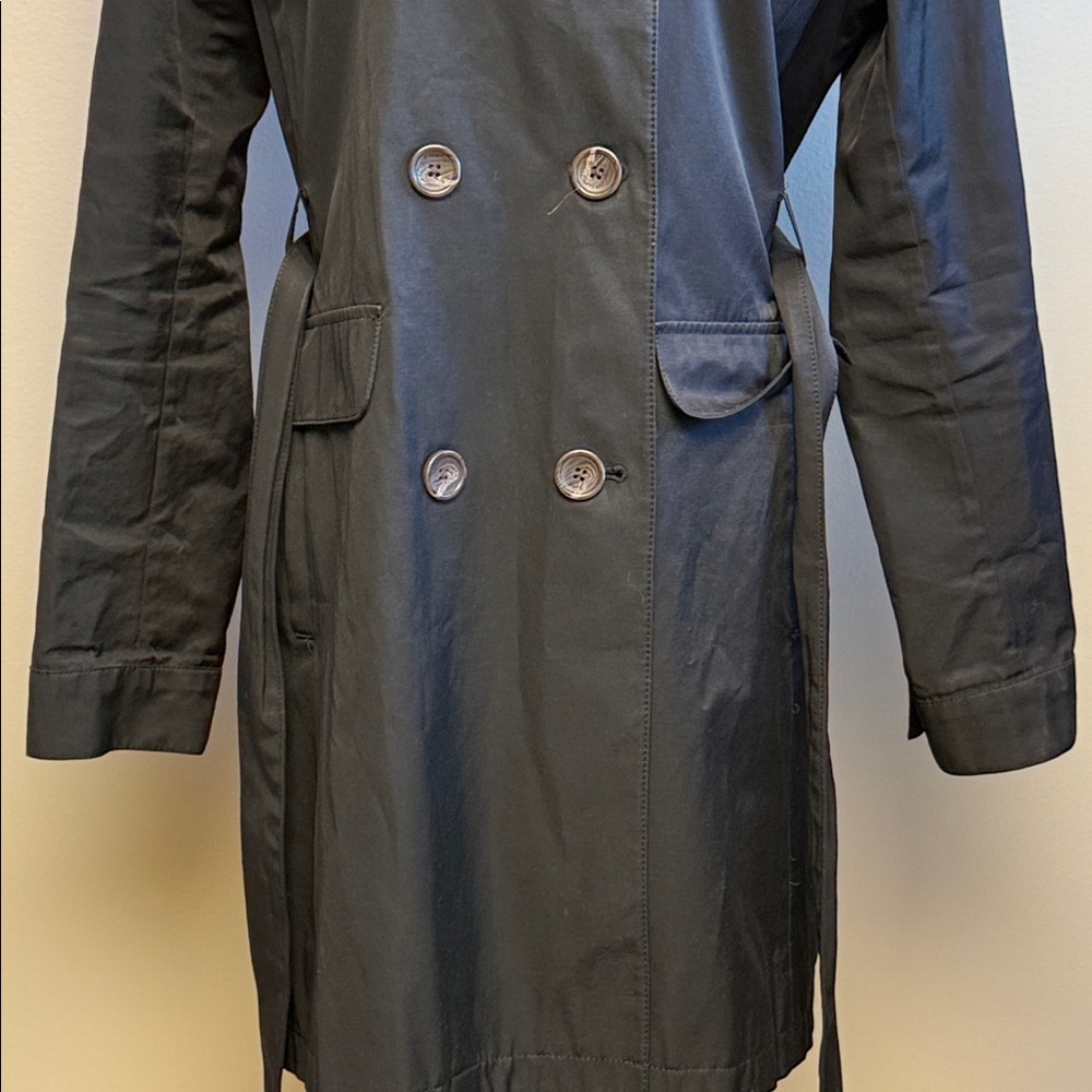 Vince Camuto Black Trench Coat Lightweight Button Front L - Picture 3 of 7